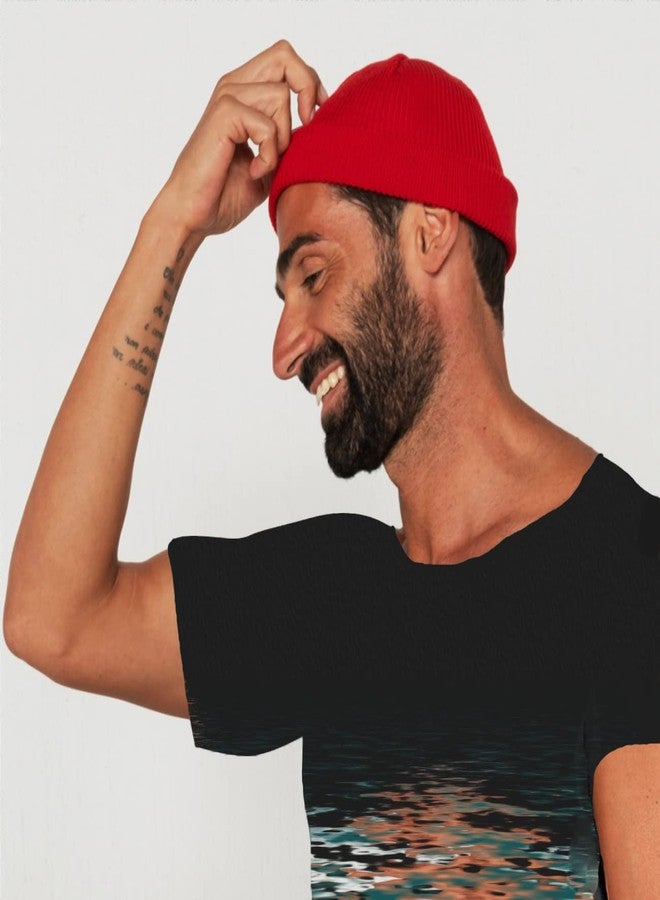 vidsel Short Fisherman Beanie for Men Women, Swag Wool Knit Cuff Trawler Skullcap,Winter Warm Hats Red - Image 3