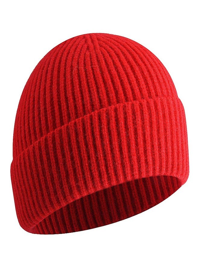 vidsel Short Fisherman Beanie for Men Women, Swag Wool Knit Cuff Trawler Skullcap,Winter Warm Hats Red - Image 1