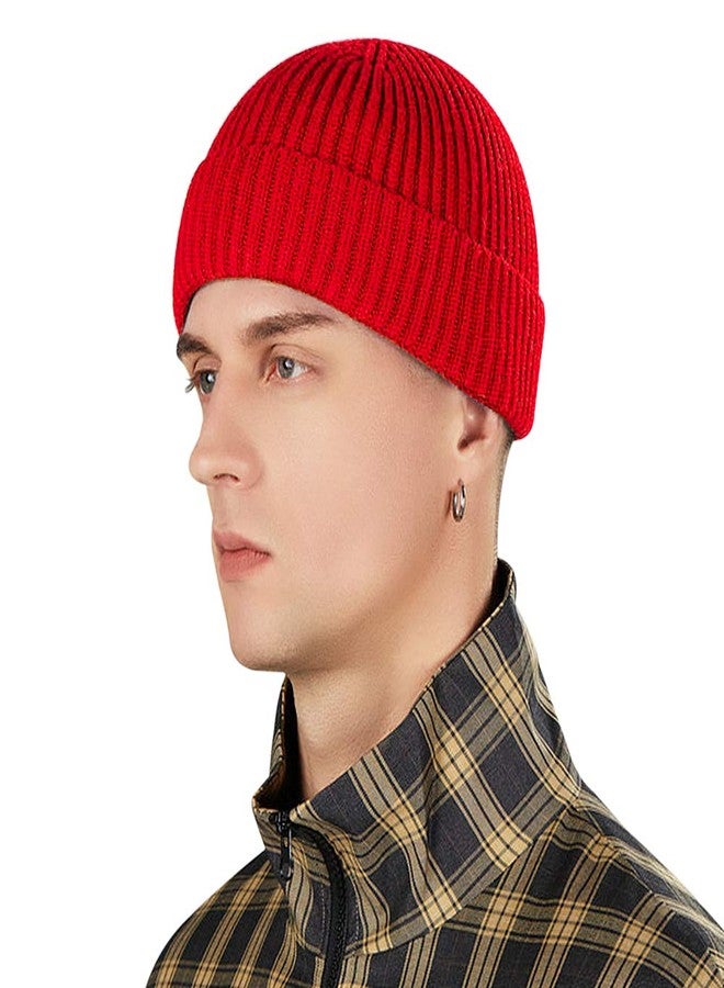 vidsel Short Fisherman Beanie for Men Women, Swag Wool Knit Cuff Trawler Skullcap,Winter Warm Hats Red - Image 2