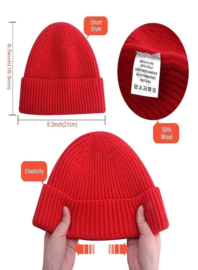 vidsel Short Fisherman Beanie for Men Women, Swag Wool Knit Cuff Trawler Skullcap,Winter Warm Hats Red - Image 5