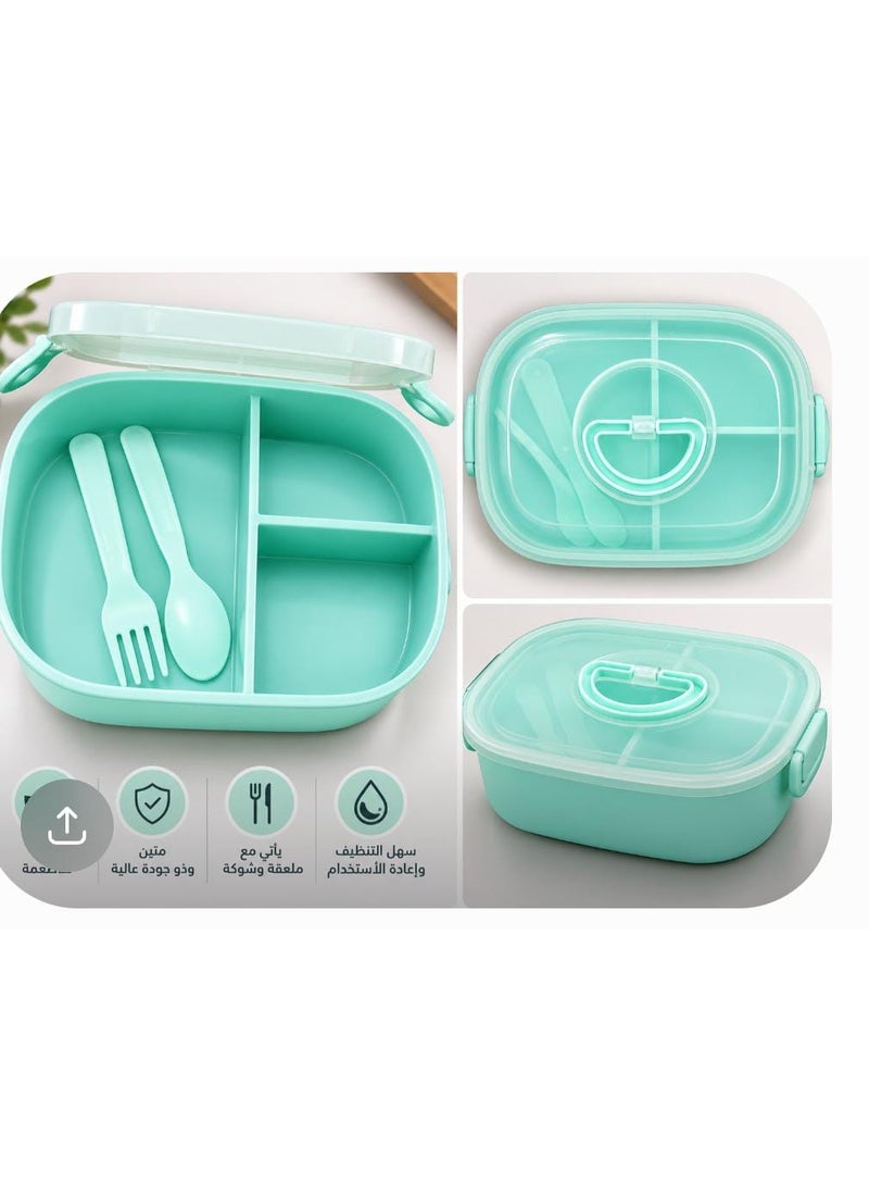 Lunchbox divided into 3 sections with an airtight lid to keep food fresh, available in different colors, 2-tier, mint green - Image 1