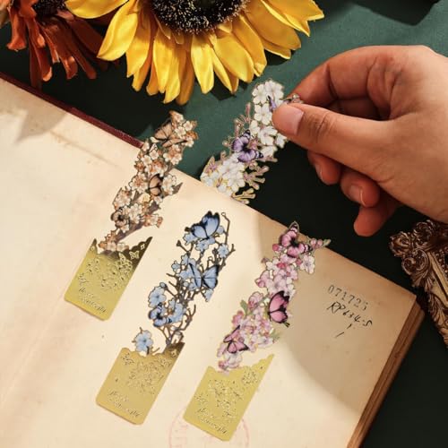 OFIFO® Butterfly Metal Bookmark Set of 4, Vintage Cutout Rose Flower Sunflower Tassel Decorative Book Markers for Books, Textured Reading Accessories Gifts for Women Men Students - Image 5