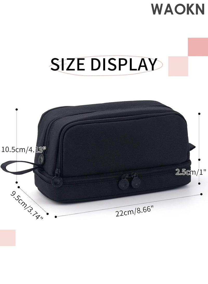 دبليو أيه أو كي أن حافظة أقلام رصاص بسعة كبيرة جدًا - حقيبة تنظيم متعددة الفتحات بأربعة أقسام للمدرسة والمكتب - حامل أدوات مكتبية أنيق مع إغلاق بسحاب - تتسع لأكثر من 100 قلم وعلامة وتمييز - حقيبة أقلام رصاص من القماش المتين للمراهقين/البالغين (أسود) - Image 4