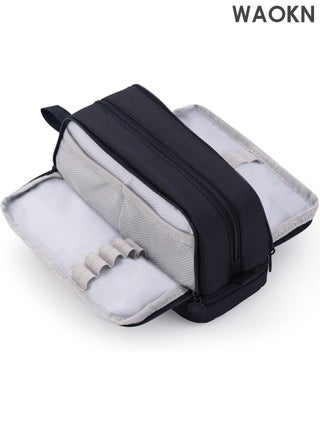 Extra Large Capacity Pen Pencil Case - 4 Compartment Multi-Slot Organizer Pouch for School & Office - Aesthetic Stationery Holder with Zipper Closure - Fits 100+ Pens, Markers, Highlighters - Durable Fabric Pencil Bag for Teens/Adults (Black)