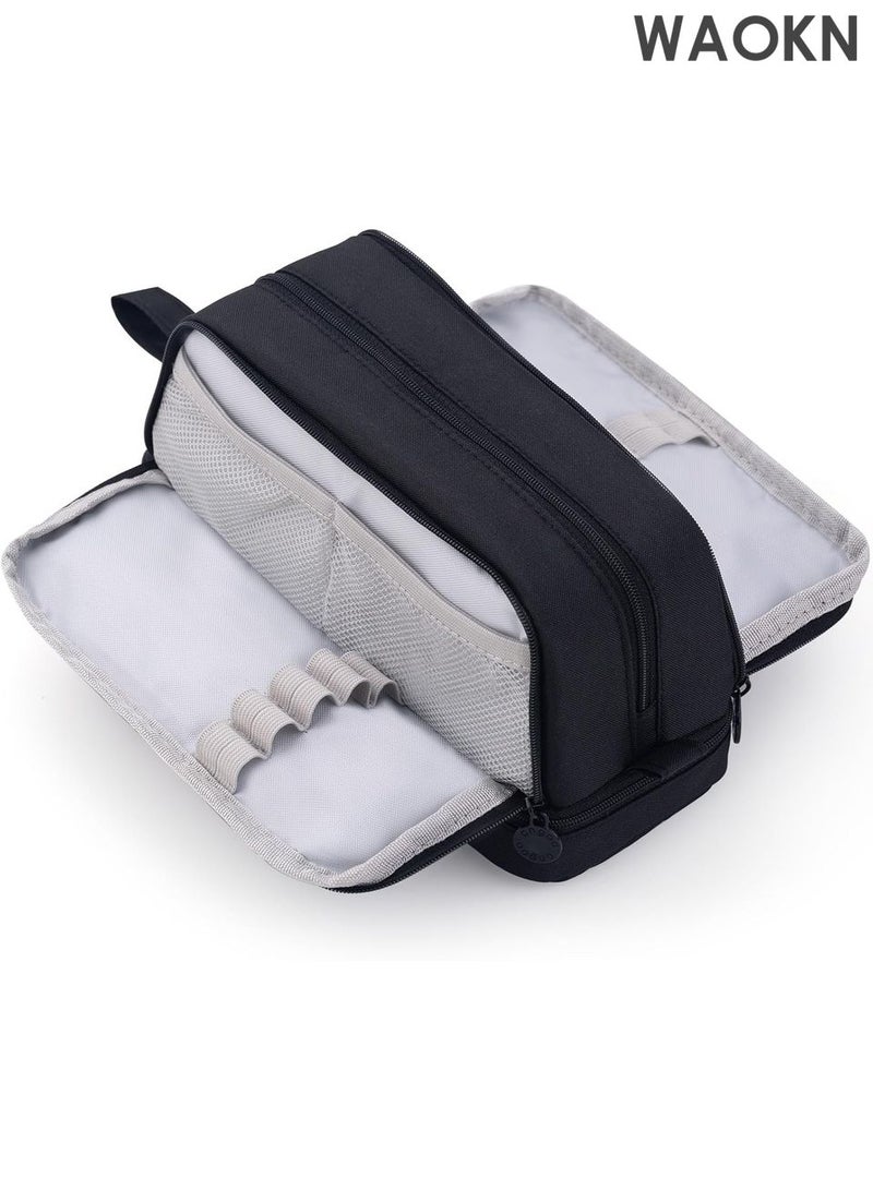 دبليو أيه أو كي أن حافظة أقلام رصاص بسعة كبيرة جدًا - حقيبة تنظيم متعددة الفتحات بأربعة أقسام للمدرسة والمكتب - حامل أدوات مكتبية أنيق مع إغلاق بسحاب - تتسع لأكثر من 100 قلم وعلامة وتمييز - حقيبة أقلام رصاص من القماش المتين للمراهقين/البالغين (أسود) - Image 1