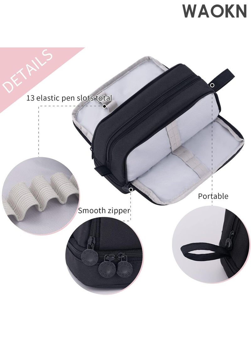 دبليو أيه أو كي أن حافظة أقلام رصاص بسعة كبيرة جدًا - حقيبة تنظيم متعددة الفتحات بأربعة أقسام للمدرسة والمكتب - حامل أدوات مكتبية أنيق مع إغلاق بسحاب - تتسع لأكثر من 100 قلم وعلامة وتمييز - حقيبة أقلام رصاص من القماش المتين للمراهقين/البالغين (أسود) - Image 5