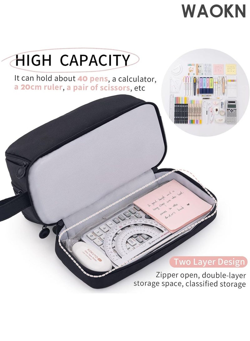 دبليو أيه أو كي أن حافظة أقلام رصاص بسعة كبيرة جدًا - حقيبة تنظيم متعددة الفتحات بأربعة أقسام للمدرسة والمكتب - حامل أدوات مكتبية أنيق مع إغلاق بسحاب - تتسع لأكثر من 100 قلم وعلامة وتمييز - حقيبة أقلام رصاص من القماش المتين للمراهقين/البالغين (أسود) - Image 2