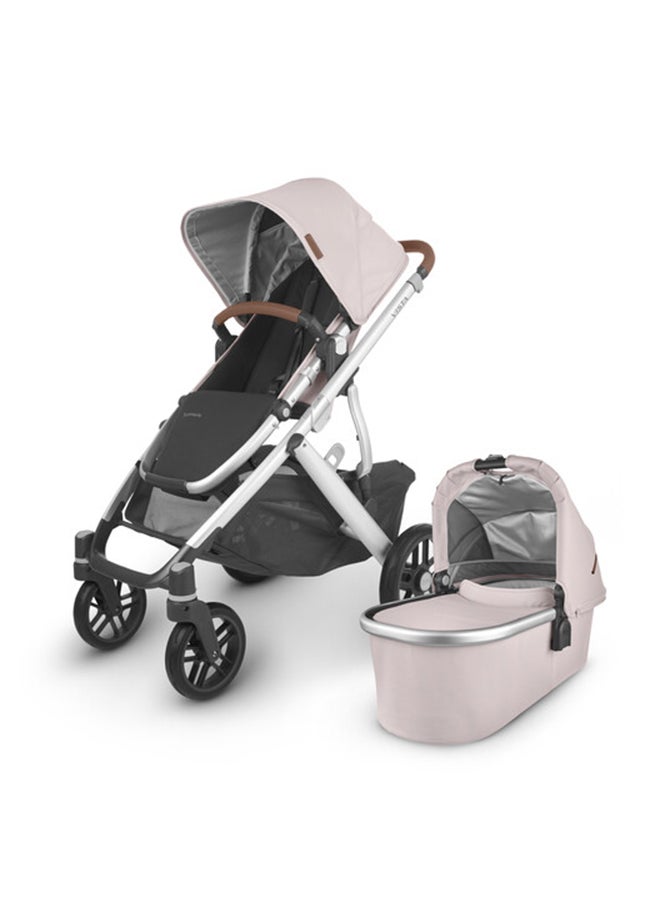 UPPAbaby Vista V2 Convertible Stroller Alice Dusty Pink With Silver Frame And Saddle Leather, Adaptable Double Stroller For Growing Families  - Image 1