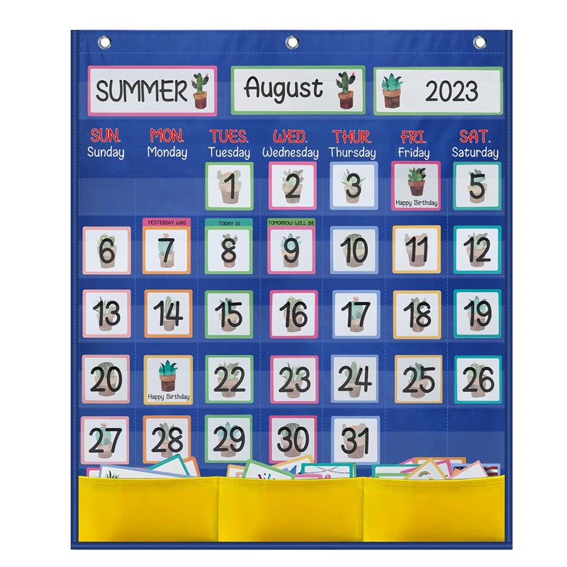 Educational Kids Calendar Classroom Decoration blue-cactus 