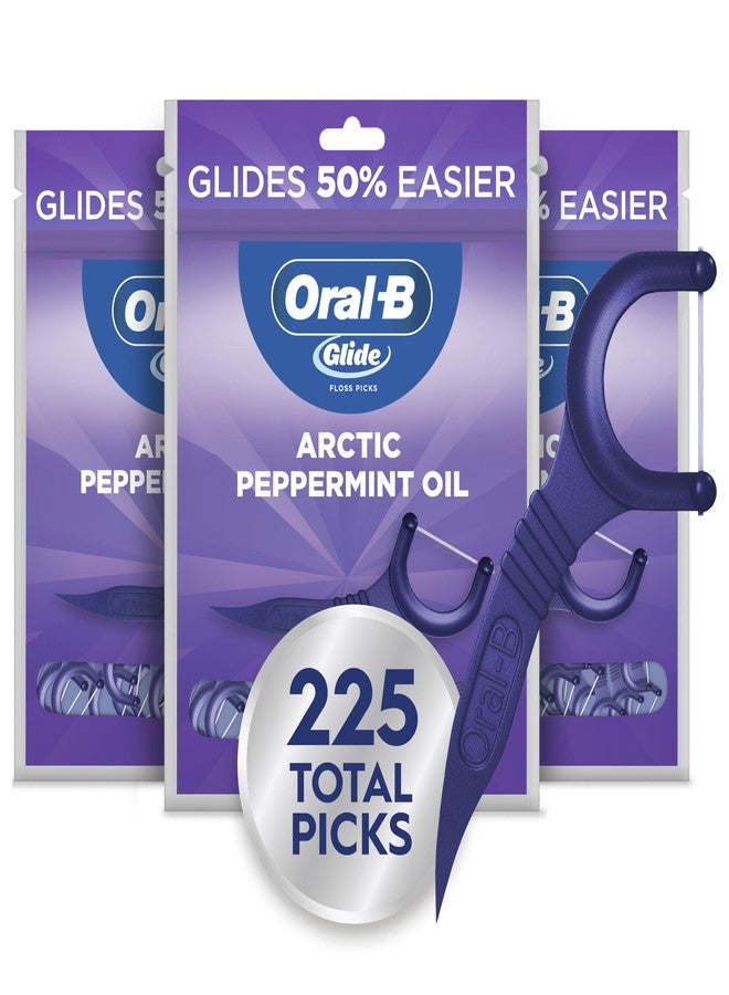 Oral-B Glide Dental Floss Picks, Arctic Peppermint Oil Flavor 3 Pack (75 Ct, 225 Sticks Total for Adults, Shred-Resistant Teeth Flossers, Removes Plaque in Tight Spaces, Travel Friendly - Image 1