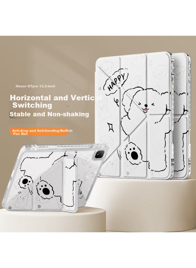 Kekexiaojie Suitable For Honor Tablet Gt Pro Protective Case, 12.3-Inch Model Tablet Computer Case, Anti-Bend Cartoon Design With Pen Slot, Y-Shaped Tri-Fold Simple Dog Pattern