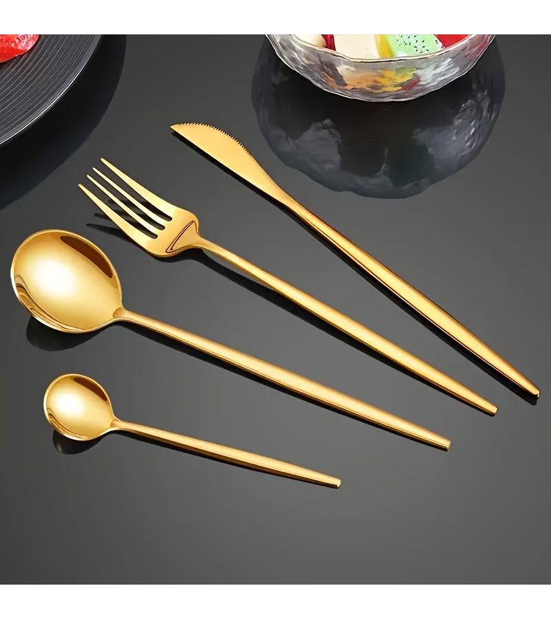 24pcs Golden Stainless Steel Cutlery Set With Knives Forks Spoons And Teaspoons For Home Parties Weddings And Gatherings - Image 1