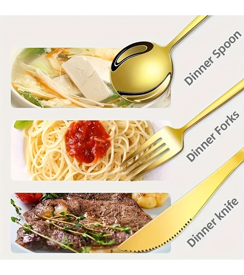 24pcs Golden Stainless Steel Cutlery Set With Knives Forks Spoons And Teaspoons For Home Parties Weddings And Gatherings - Image 2