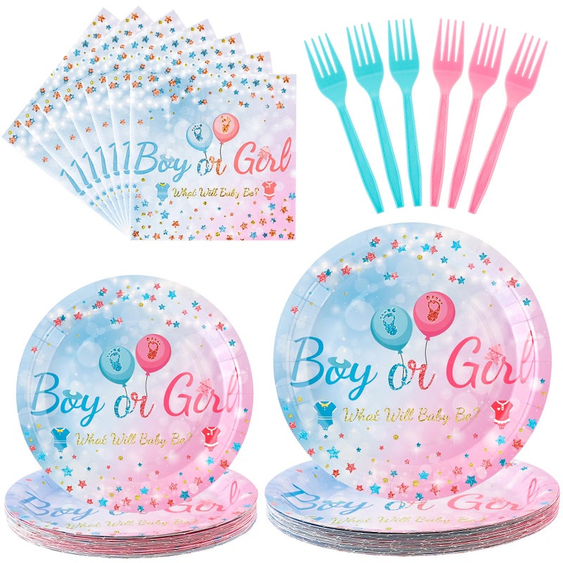 CANREVEL 96 PCS Gender Reveal Plates Set Serve 24 Disposable Tableware for Gender Reveal Decorations Boys Girls Kids - Image 2