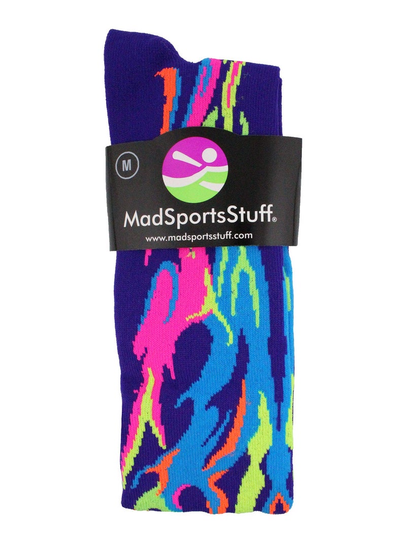 MadSportsStuff Flame Socks Athletic Over the Calf Socks (Purple/Multi Neon, Large) - Image 2