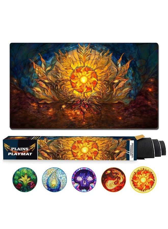Katomula MTG Playmat, TCG Card Game Playmat, Stitched Edge, Non-Slip Rubber Bottom - 24 x 14 inch - Plains - Image 1