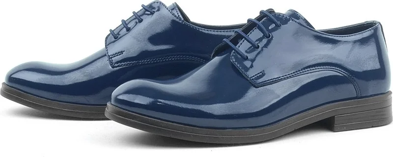 Rakerplus Navy Blue Patent Leather Lace-up Oxford Kids Shoes