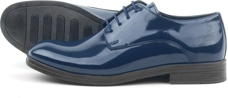 Rakerplus Navy Blue Patent Leather Lace-up Oxford Kids Shoes