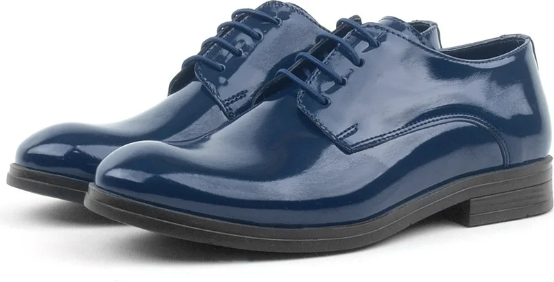 Rakerplus Navy Blue Patent Leather Lace-up Oxford Kids Shoes