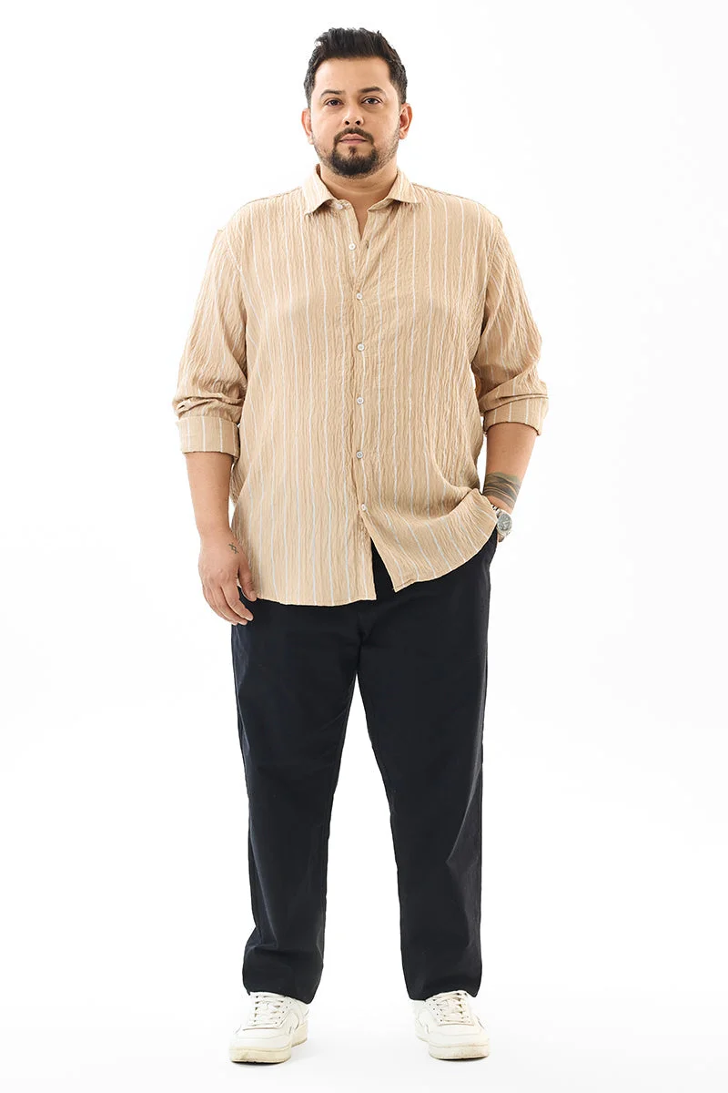 SNITCH Regular Fit Stripes Beige Plus Size Shirt
