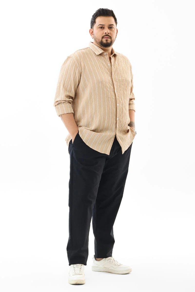 SNITCH Beige Regular Fit Stripes Beige Plus Size Shirt for Men | Best Price UAE