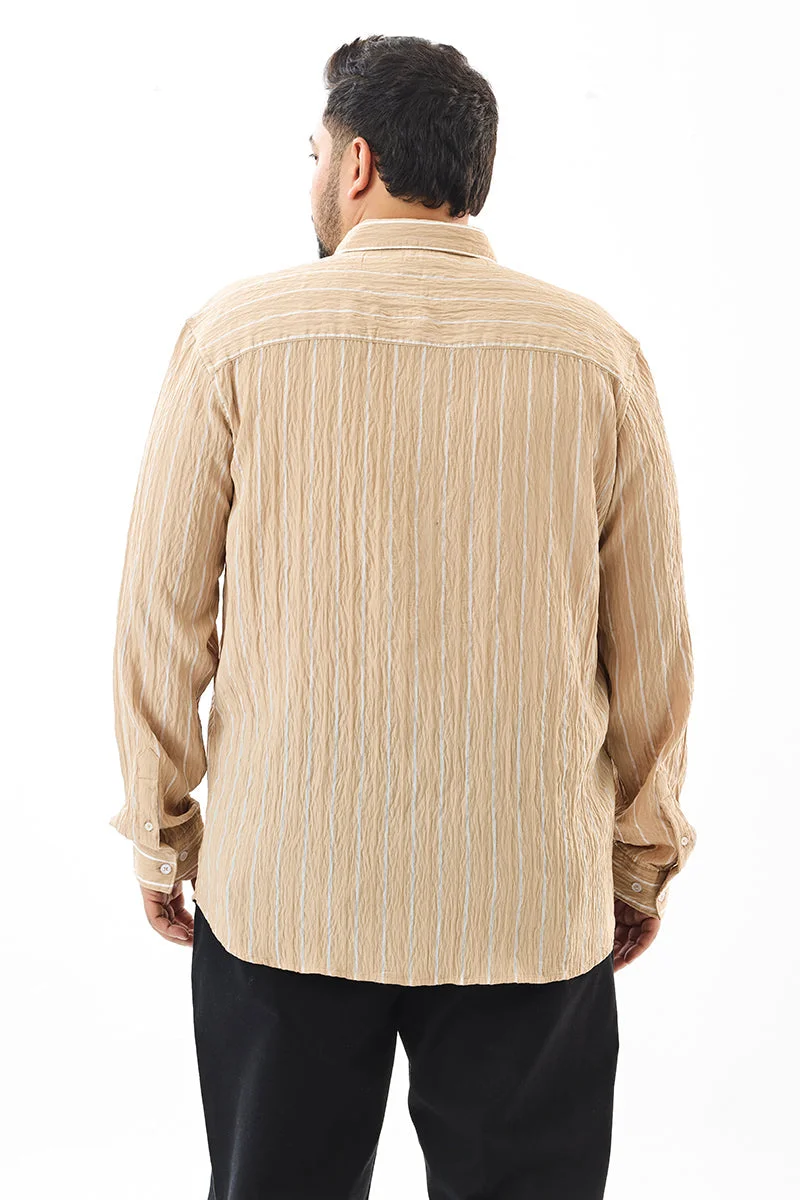 SNITCH Beige Regular Fit Stripes Beige Plus Size Shirt for Men | Best Price UAE