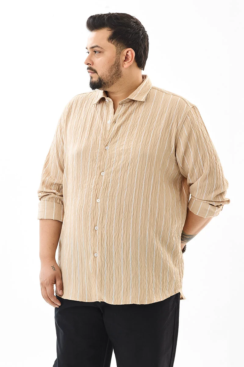 SNITCH Beige Regular Fit Stripes Beige Plus Size Shirt for Men | Best Price UAE