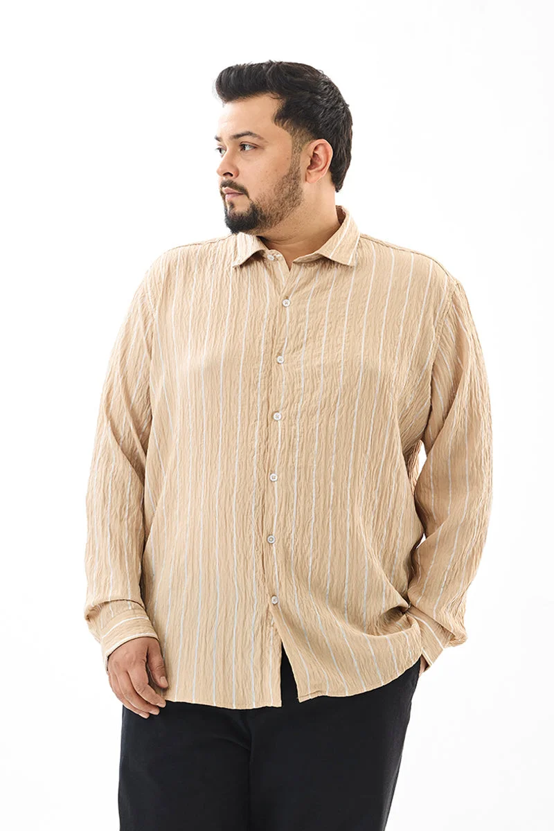 SNITCH Beige Regular Fit Stripes Beige Plus Size Shirt for Men | Best Price UAE