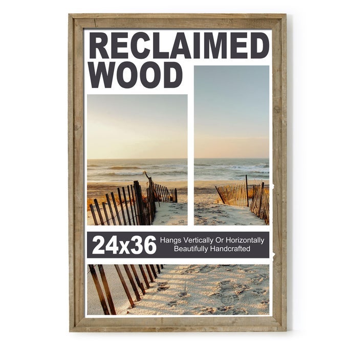 Rustic 24x36 Picture Frame Reclaimed Barnwood Photo Frame with Tempered Glass Distressed Family Gallery Corner Horizontal and Vertical Wall Mounting or Tabletop Display 1 Pack
