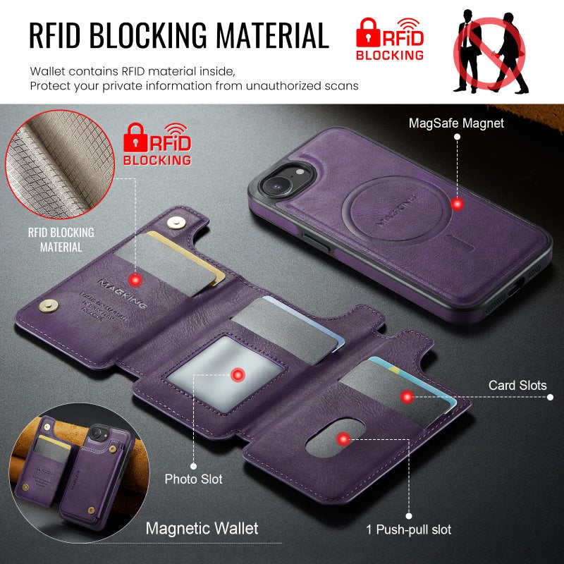 Dg Ming For Iphone 16E Magking-K3 Series Magsafe Rfid Card Bag Detachable Phone Case(Purple) - Image 5