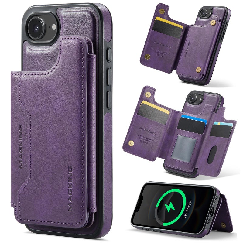Dg Ming For Iphone 16E Magking-K3 Series Magsafe Rfid Card Bag Detachable Phone Case(Purple) - Image 1