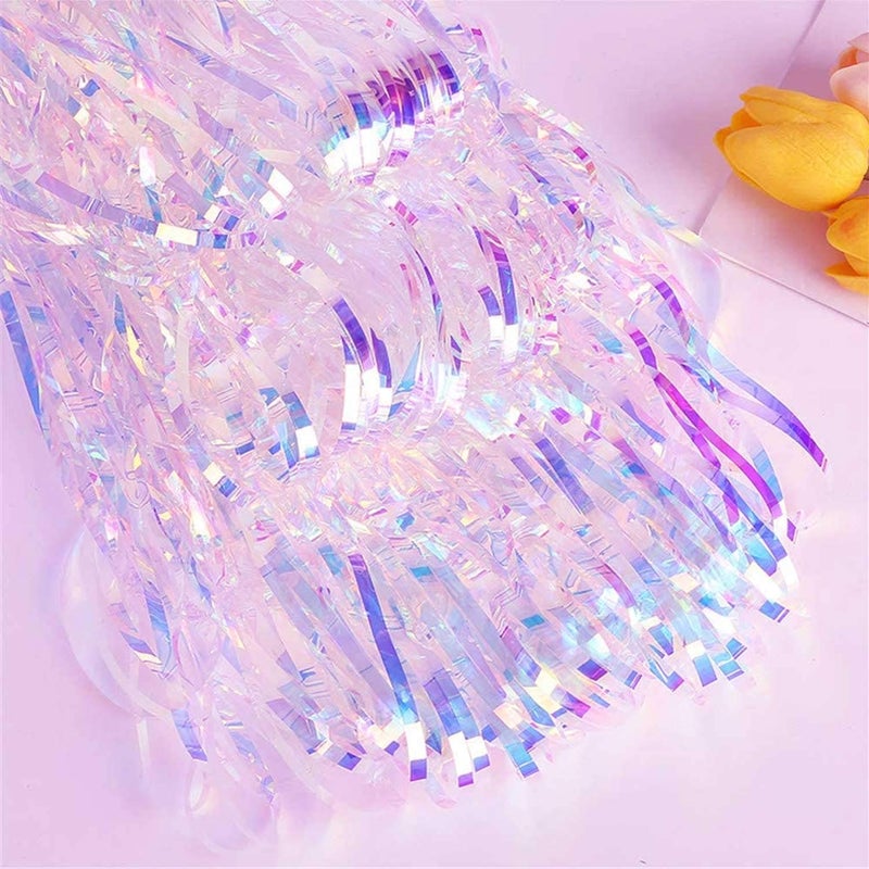 FECEDY 2pcs 3ft x 8.3ft Shiny Corlorful Metallic Tinsel Foil Fringe Curtains Photo Booth Props for Engagement Bridal Shower Bachelorette Baby Shower Bachelorette Holiday Celebration Party Decorations - Image 3