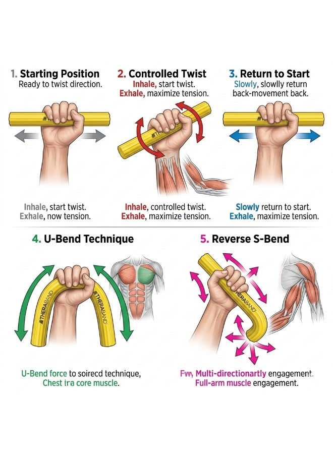 TheraBand FlexBar Grip Strength Trainer for Tennis Elbow Forearm Rehabilitation Exercise Bar Multi Color - Image 5