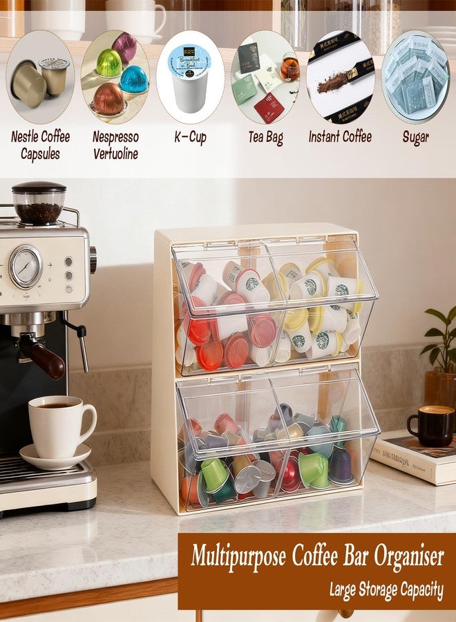 Wenceda Coffee and Tea Organizer with Lid, Large Plastic Bar Organizer, Bar Accessories Storage Box for Kitchen, Countertop, Bar, K Cups, Coffee Pod, Tea, Sugar Bags (Beige) - Image 5
