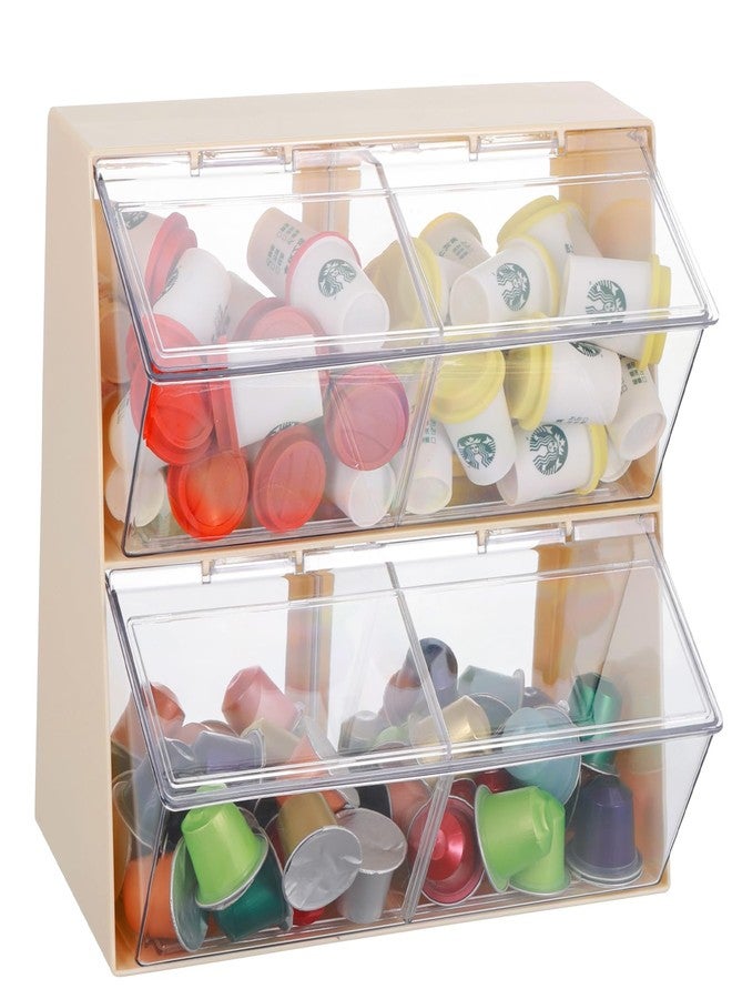Wenceda Coffee and Tea Organizer with Lid, Large Plastic Bar Organizer, Bar Accessories Storage Box for Kitchen, Countertop, Bar, K Cups, Coffee Pod, Tea, Sugar Bags (Beige) - Image 1