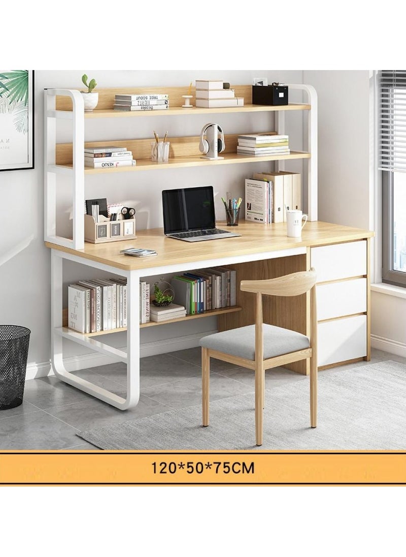 Alissa - Home Office Desk With 3 Large Drawers And Open Shelves Computer Table Study Working Table Gaming Desk With Storage Shelves Heavy Duty Desk (120 * 50 * 148cm-Wood Color) - Image 1