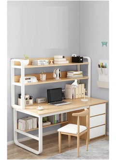 Alissa Home Office Desk With 3 Large Drawers And Open Shelves Computer Table Study Working Table Gaming Desk With Storage Shelves Heavy Duty Desk (120 * 50 * 148cm-Wood Color)  - Image 1
