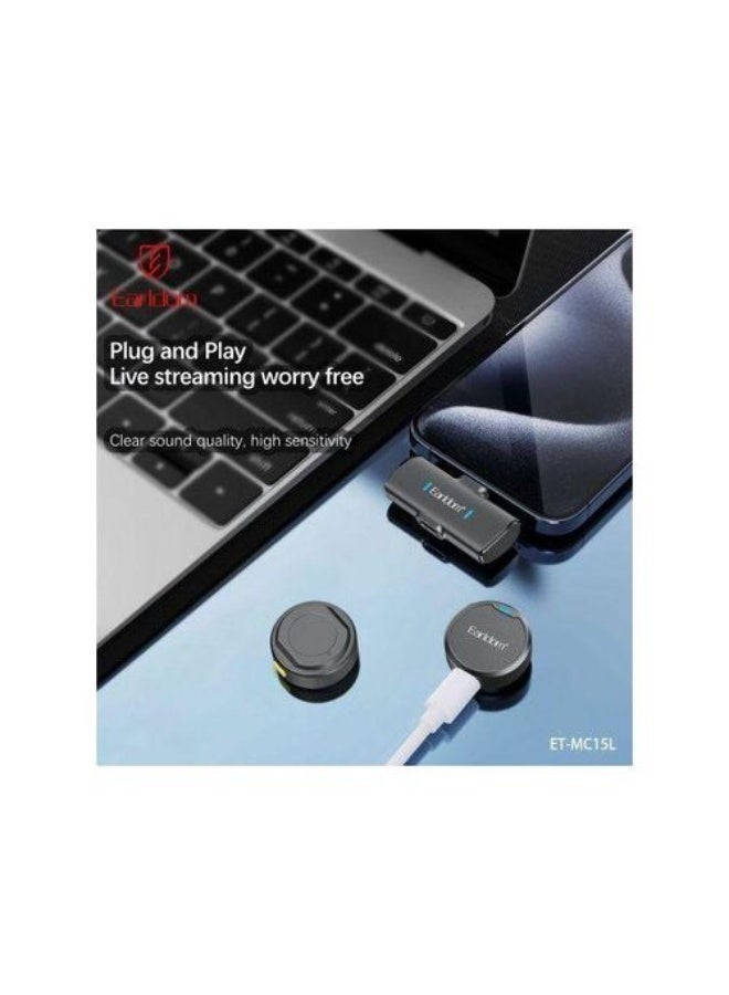 Earldom MC15L Wireless Lavalier Microphone with Strong Magnetic Clip, Intelligent Noise Isolation, Plug & Play – Professional Microphone for Filming, Live Streaming, and Content Creation – Black - Image 1