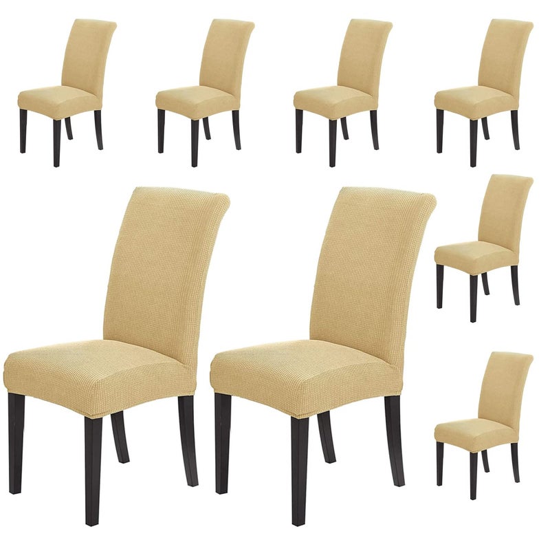 Styleys Dining Chair Cover Slipcovers, Jacquard Chair Seat Protector Removable Washable Spandex Kitchen Chair Covers for Dining Room, Set of 8, Parmesan, JLMC04 - Image 1