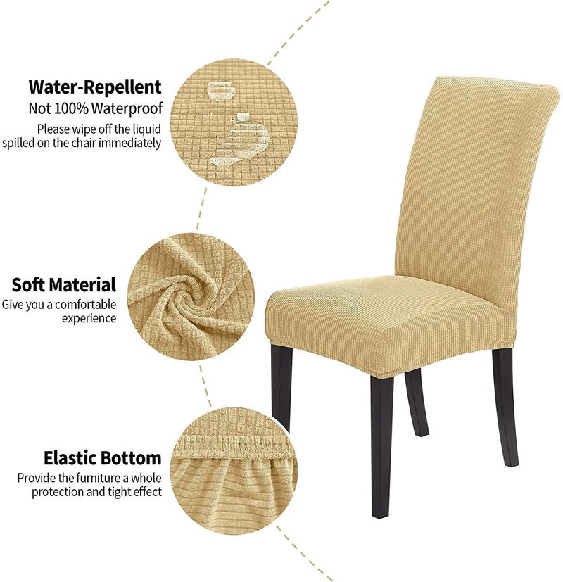 Styleys Dining Chair Cover Slipcovers, Jacquard Chair Seat Protector Removable Washable Spandex Kitchen Chair Covers for Dining Room, Set of 8, Parmesan, JLMC04 - Image 3