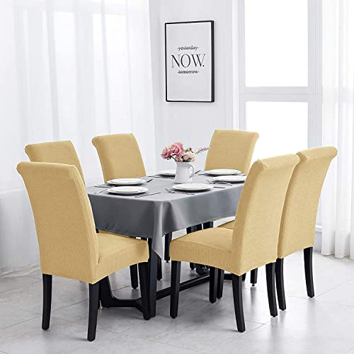 Styleys Dining Chair Cover Slipcovers, Jacquard Chair Seat Protector Removable Washable Spandex Kitchen Chair Covers for Dining Room, Set of 8, Parmesan, JLMC04 - Image 2