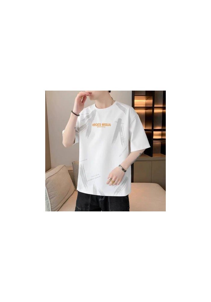 Men's Short-sleeved T-shirt Summer New Fashion Brand Korean-style Slim-fit Ice Silk Top All-match Half-sleeved T-shirt for Teenagers