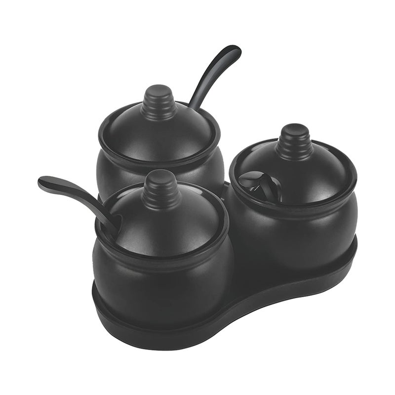 TAGROCK Melamine PickleAchaar Set for Dining Table with Spoons and Tray Black Set of 3 Pieces - Image 2