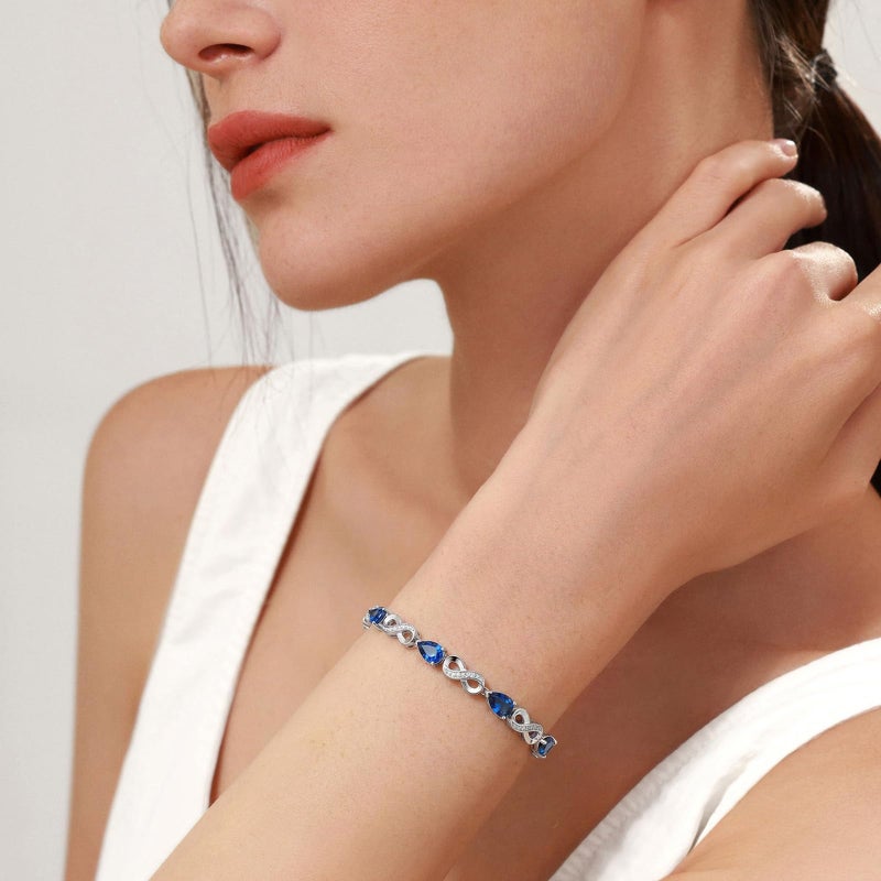 FANCIME Aquamarine Tennis Bracelets March Birthstone Sterling Silver Infinity Bracelet Blue Pear Shape Gemstone Fine Jewelry Birthday Mothers Day Gifts for Women Mom - Image 2