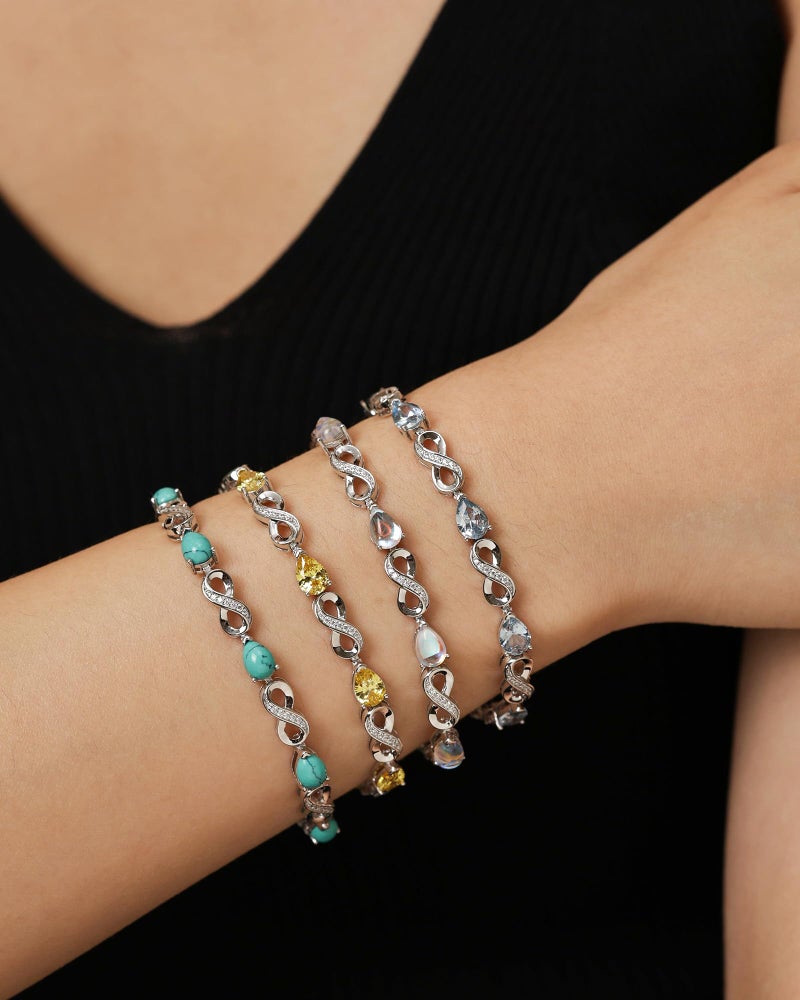 FANCIME Aquamarine Tennis Bracelets March Birthstone Sterling Silver Infinity Bracelet Blue Pear Shape Gemstone Fine Jewelry Birthday Mothers Day Gifts for Women Mom - Image 3