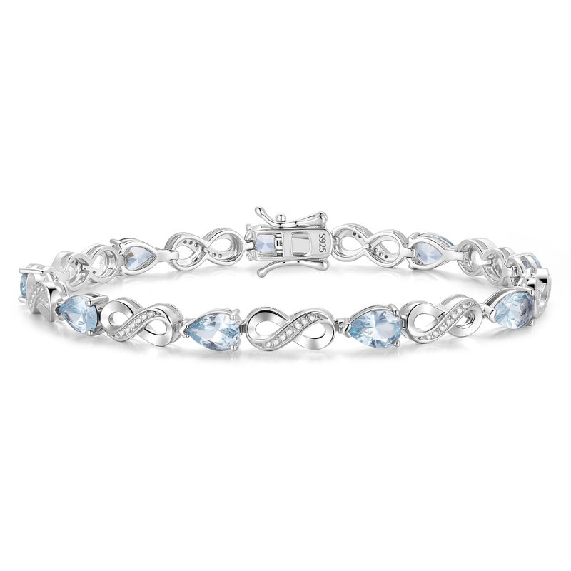 FANCIME Aquamarine Tennis Bracelets March Birthstone Sterling Silver Infinity Bracelet Blue Pear Shape Gemstone Fine Jewelry Birthday Mothers Day Gifts for Women Mom - Image 1