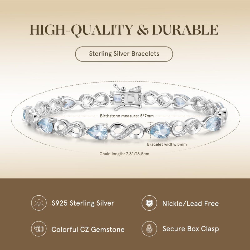 FANCIME Aquamarine Tennis Bracelets March Birthstone Sterling Silver Infinity Bracelet Blue Pear Shape Gemstone Fine Jewelry Birthday Mothers Day Gifts for Women Mom - Image 5