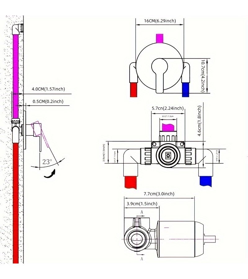 Chrome Bright Wall Mounted Single Function Shower Mixer Valve Round Hot Cold Water Control - Image 3