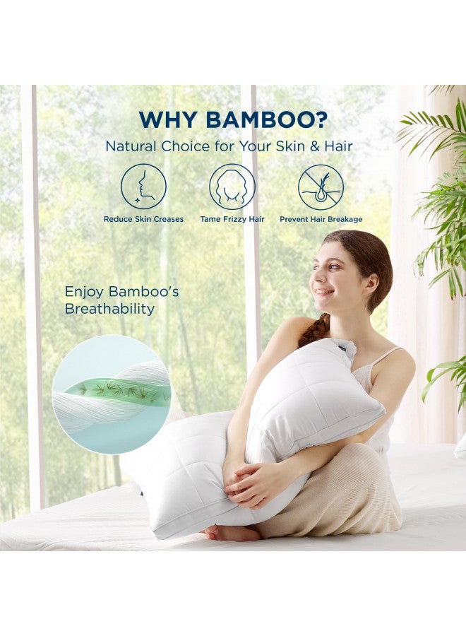 Bedsure Bedsure Cooling Pillow, Rayon Derived from Bamboo Adjustable Gusseted Pillow Queen Size with Down Alternative Filling, Fluffy Soft Pillow for Back Stomach Side Sleepers  - Image 2
