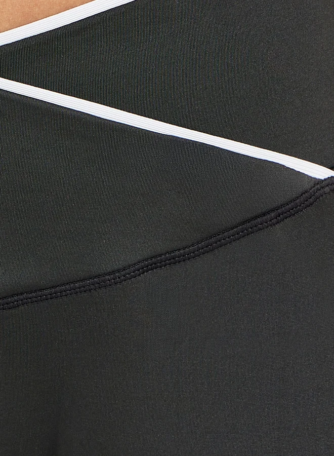 Styli Contrast Piped Wrap Look Waistband Flared Leggings